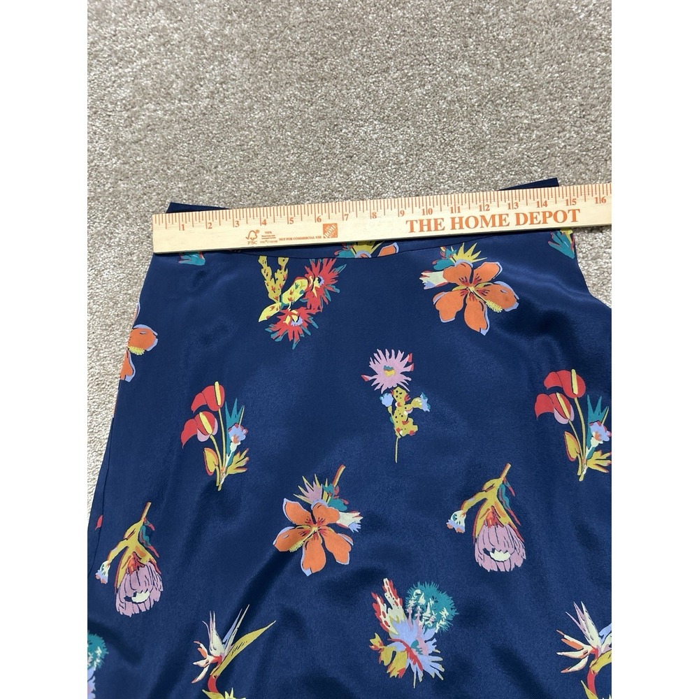 Madewell Women's 4 Atrium Silk Midi Skirt Bird of Paradise Floral Navy A-Line - Picture 6 of 11